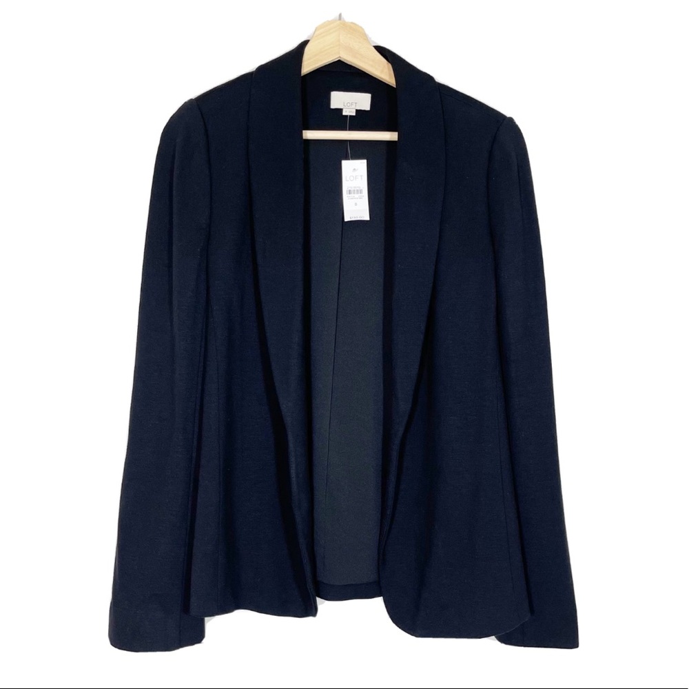 NWT Loft Open Front Blazer Jacket Long Sleeves Black Sz 8
